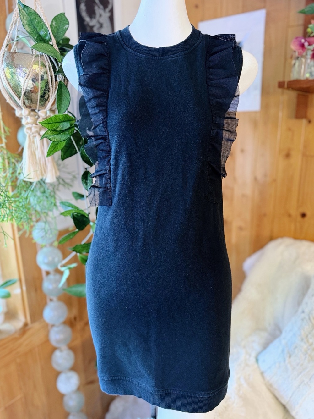 Sovereign Code Girls Black Ruffle Sleeve Sweatshirt Dress Size 14 EUC